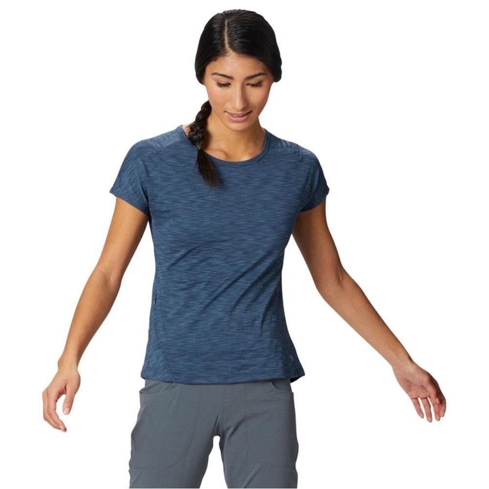 NWOT MOUNTAIN HARDWEAR MIGHTY STRIPE SHORT-SLEEVE T-SHIRT WOMEN'S in Zinc Blue.